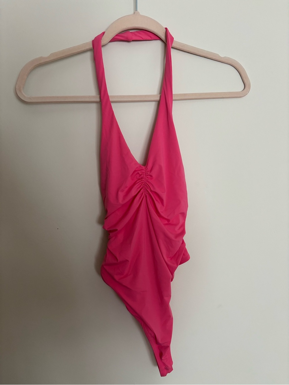 Urban Outfitters Pink Ruched Halter Bodysuit Low Back (unworn)